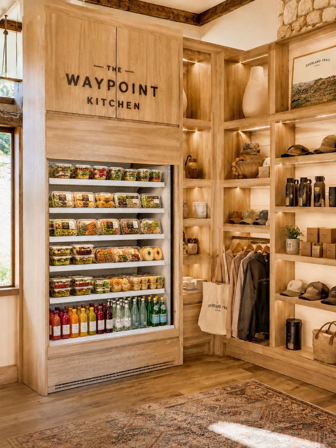 The Waypoint Kitchen branded display of freshly prepared meals and goods